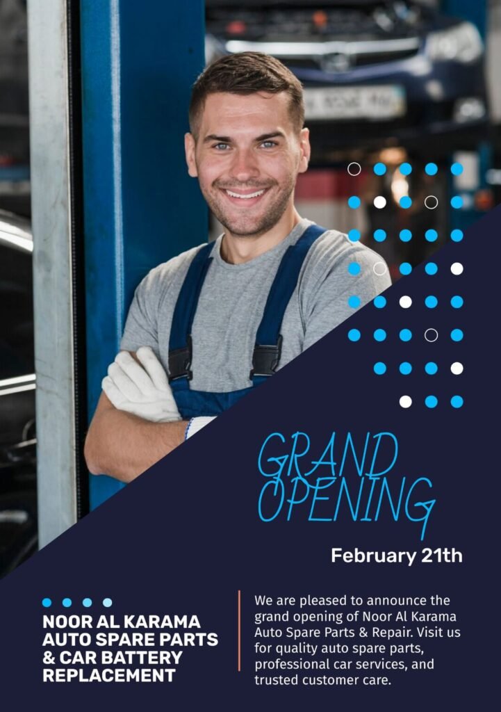 grand opening of Noor Al Karma Auto Spare Parts & Car Battery Replacement in Dubai